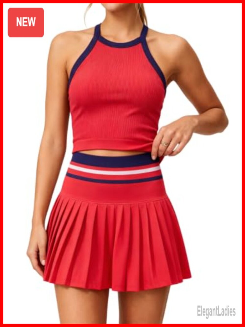 High-Waisted Pleated Tennis Skirt Set with Built-in Shorts & Padded Tank Top